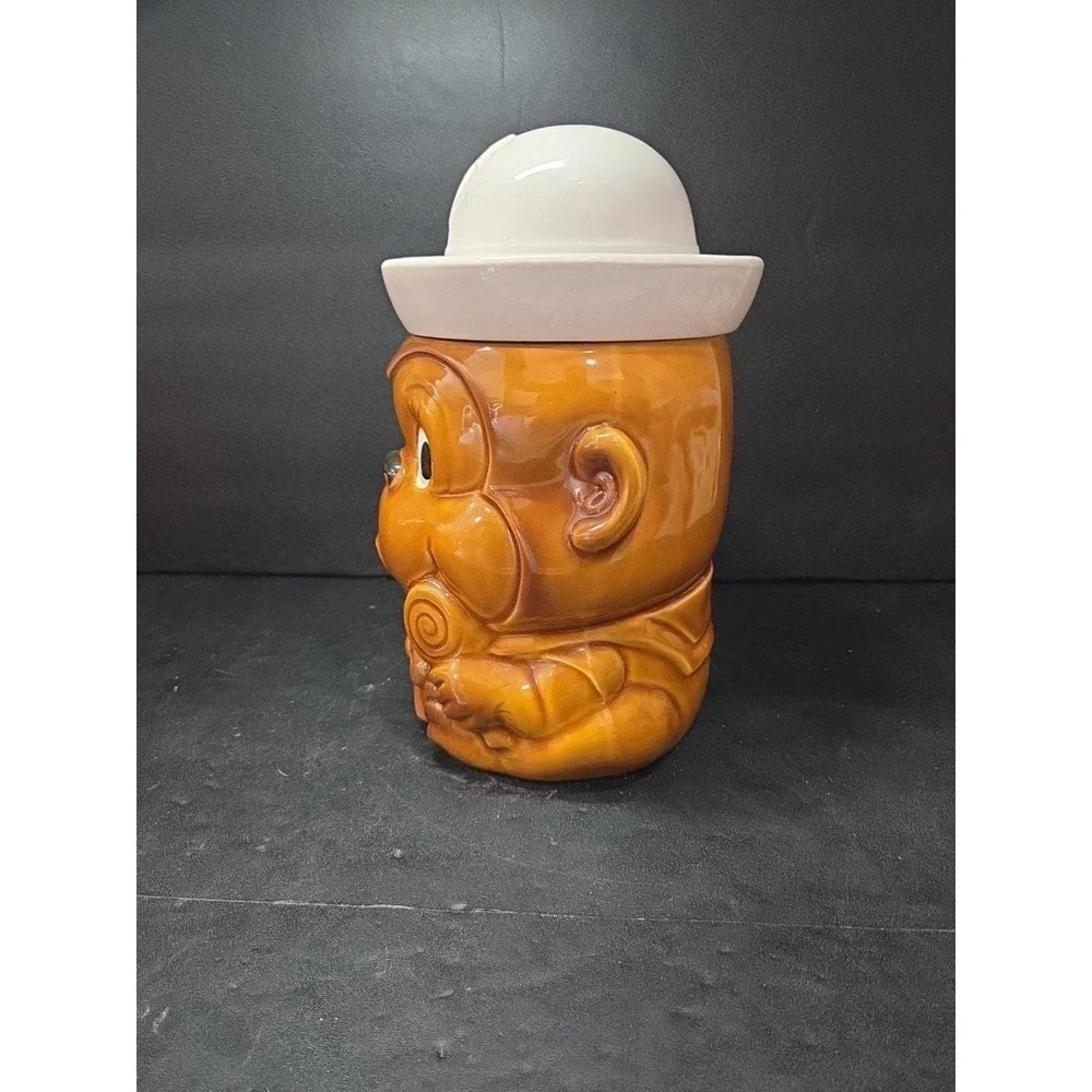 Monkey‎ Sailor Cookie Jar, Brown Ceramic Canister, White Hat Lid, Kitchen Decor